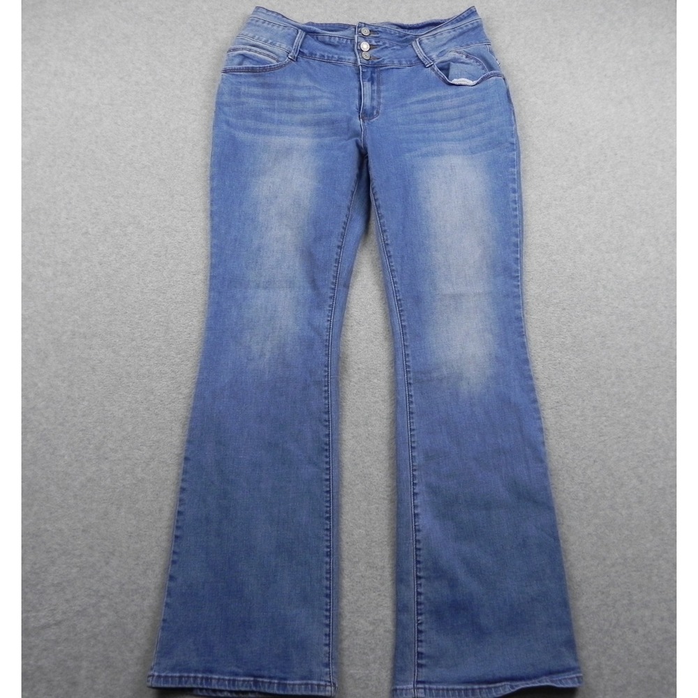 Flamingals Bootcut Jeans Womens 2XL Blue Solid Stretch Flex Flare Denim 5-Pocket